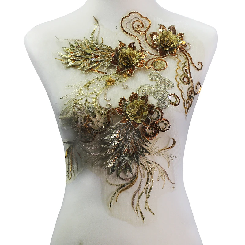 5 шт. золотая металлическая 3D Цветочная вышитая бисером кружевная вышивка