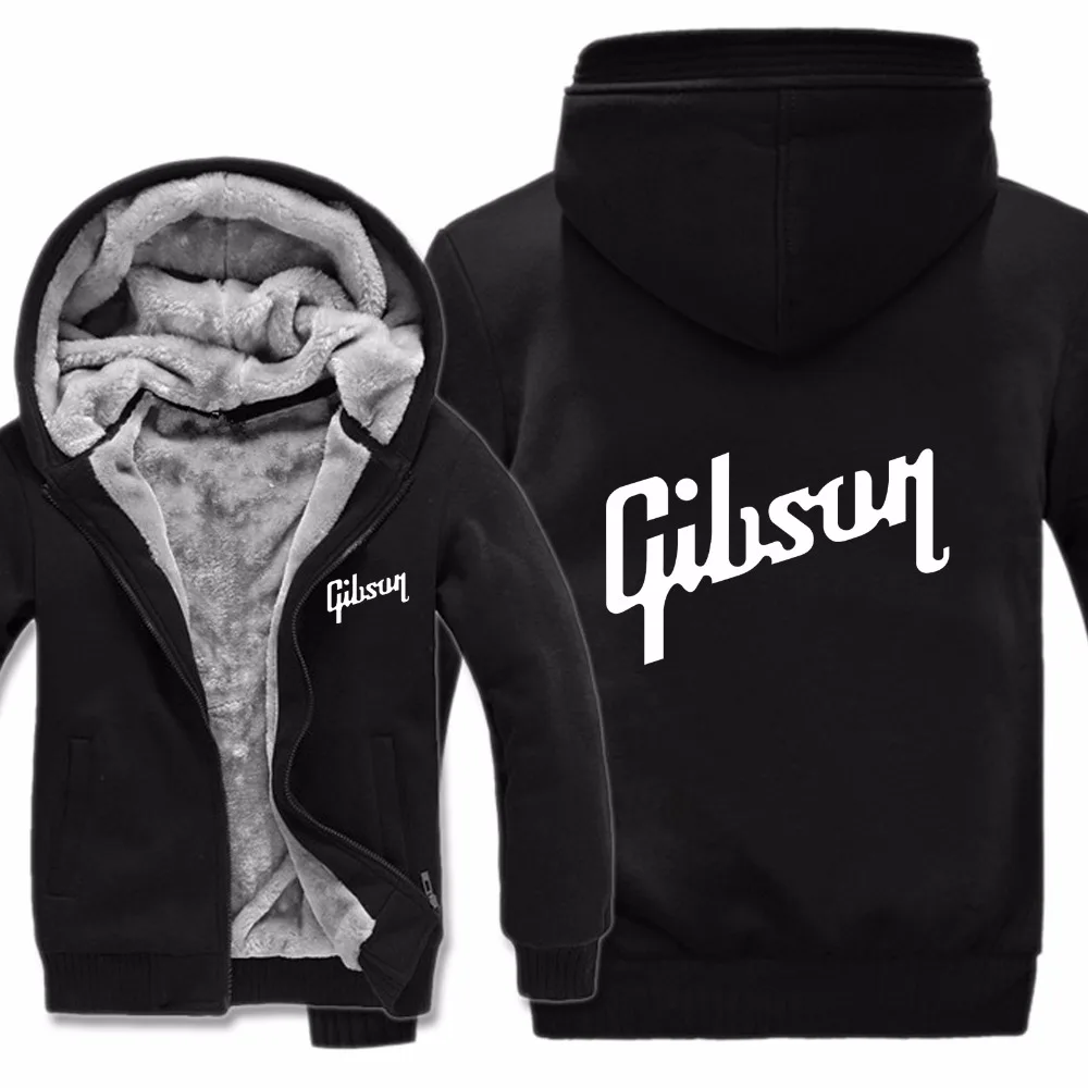 Фото Зимняя Теплая мужская толстовка на молнии с логотипом бренда Gibson, флисовая утепленная куртка для фанатов музыки №2