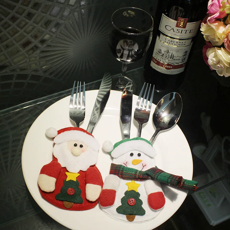 Christmas Table Cutlery Holder Dinner Navidad Mesa Nonwoven Fabric De Dulces Couvert Fourchette Couteau | Дом и сад