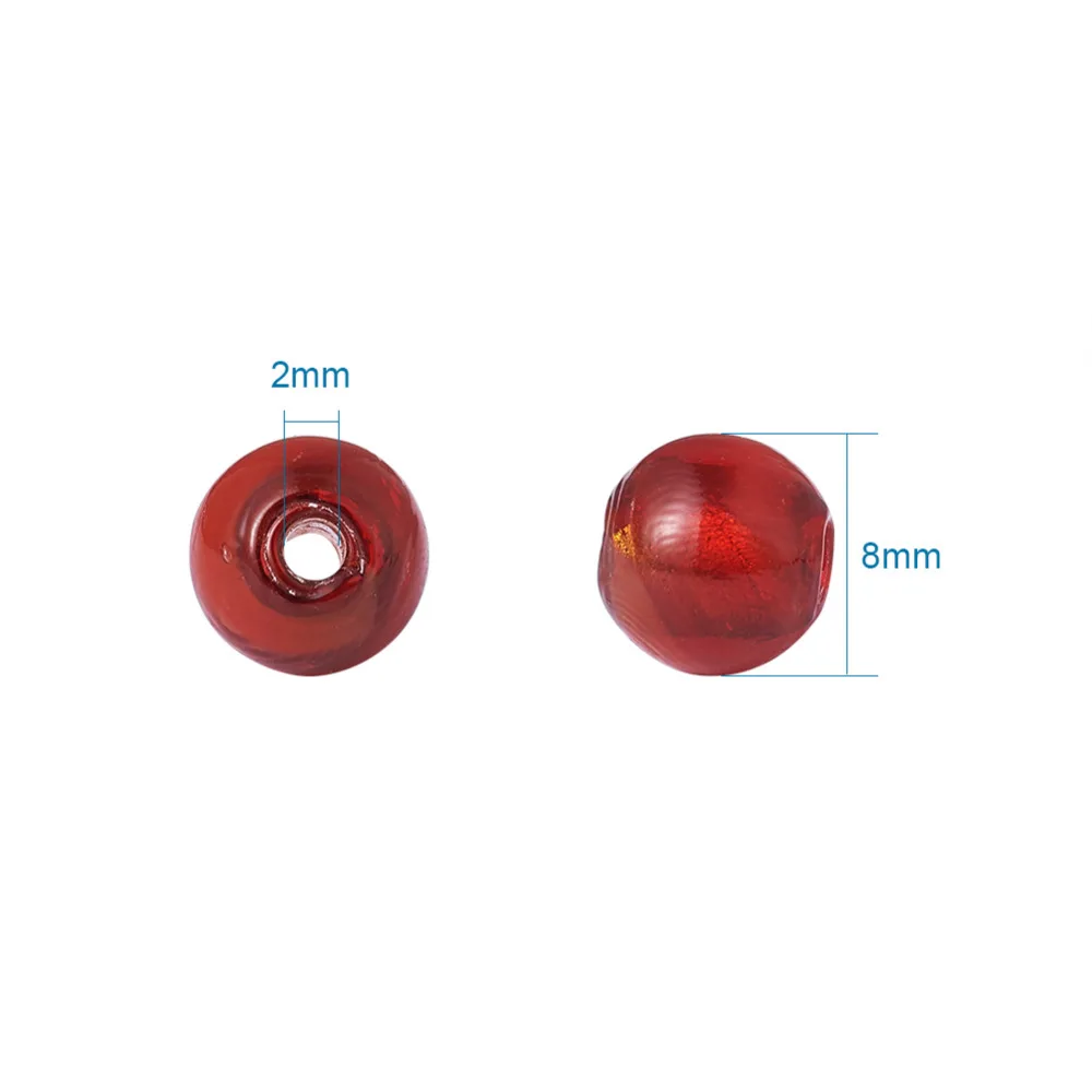200pcs/lot 8mm 10mm 12mm Round Handmade Foil Glass Lampwork Spacer Beads Multi Color Hole: 2mm for DIY Jewelry Making|glass beads|mixed colorbeads