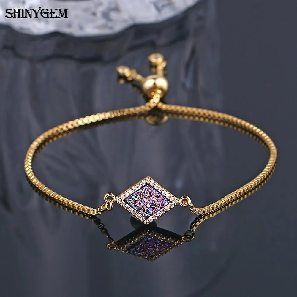 Женский браслет с натуральным камнем ShinyGem блестящий Радужный Браслет фианитами