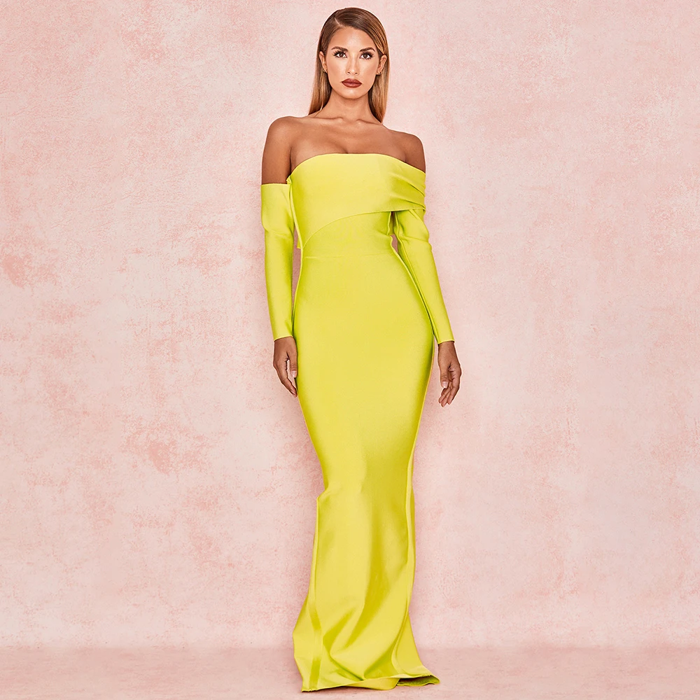 С открытыми плечами высокое качество длинное Бандажное платье Макси полная