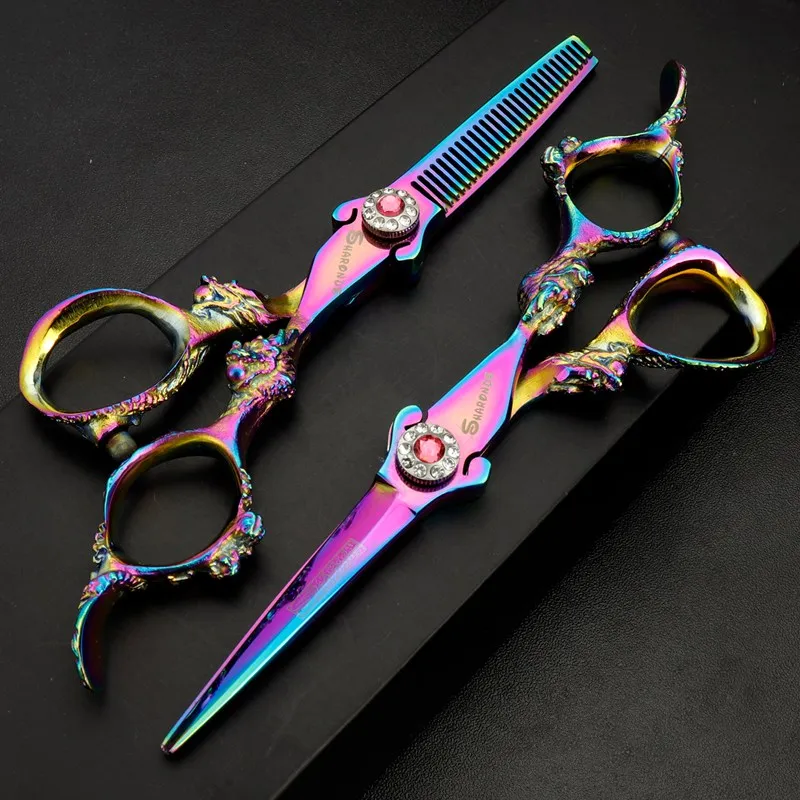 5.5inch 2pc Purple 5,5/6 дюймов Парикмахерские ножницы для волос профессиональные высококачественные Парикмахерские ножницы для стрижки волос Истончение 440c золото - Цвет: 5.5inch 2pc Purple