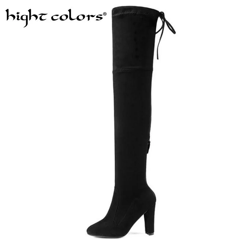 2019 Модные женские зимние высокие сапоги до бедра эластичные бархатные Сапоги