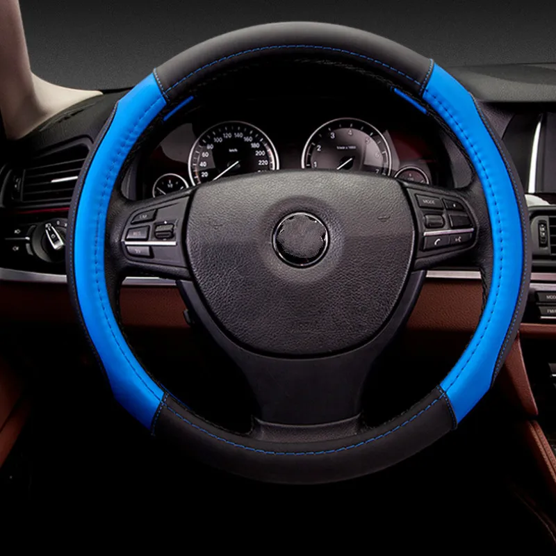 

PU Leather 38CM Universal Car Steering-wheel Cover Car-styling Sport Anti-Slip Accessories For BMW Audi Honda Toyota Kia