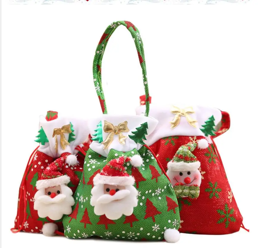 Холст подарок на Рождество/конфеты мешок Рождественский сумки шнурке день