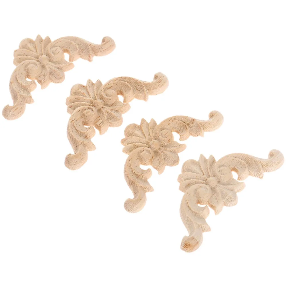 4 шт. Винтаж Неокрашенная древесина Резные углу накладка аппликация рама для