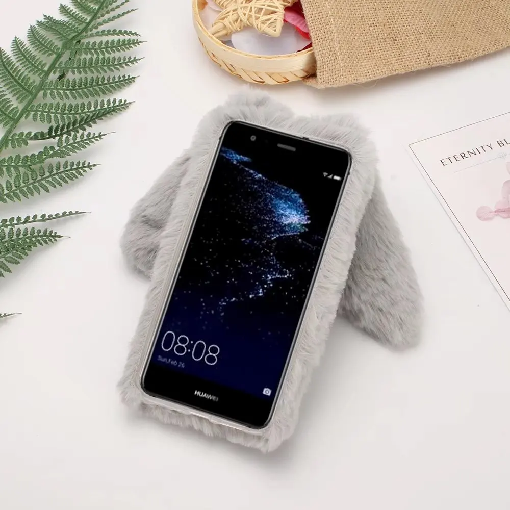 Huawei P10 Plus Case Mate 10 Rabbit Ear Hair Fur Cute Warm Plush Fluffy Back Cover Soft For Lite |