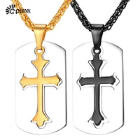 latin cross necklaces pendants with dog tag catholic religious jewelry yellow gold stainless steel wholesale gift p2157g