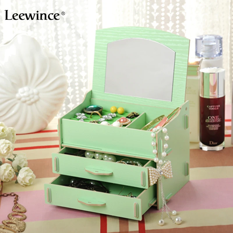 Leewince DIY Ювелирные Изделия окно с деревянной складной крышки коробки зеркалом|diy