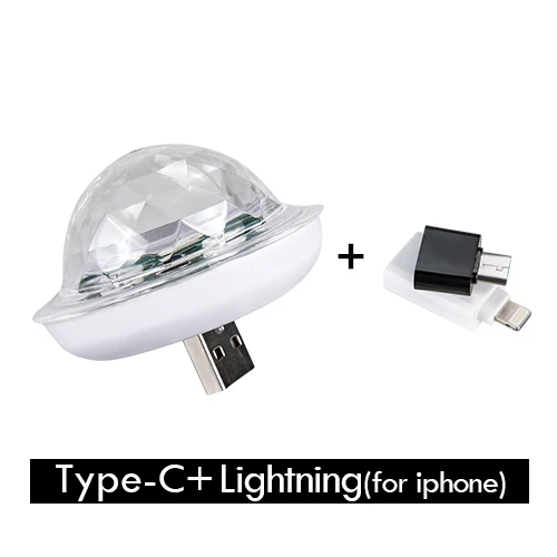 W Type-C Lightning EeeToo USB диско шар светильник светодиодный портативный звук вечерние светильник s DC 5 В кристалл магический шар красочный эффект мини сценический светильник светильники диджея - Цвет: W Type-C Lightning