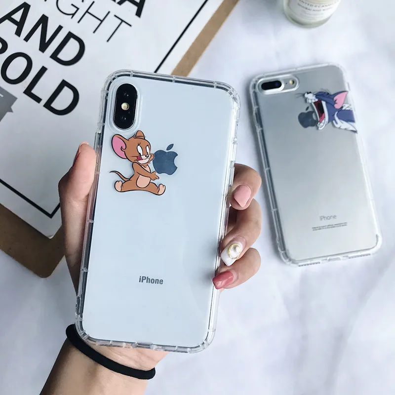 Милый мультяшный чехол для телефона с котом и мышкой iphone X XS MAX XR 7 6 6S 8 Plus мягкий