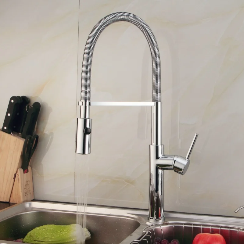 becola new design chrome modern pull down kitchen sink mixer tap pull out down kitchen faucet 360 swivel faucet br 9203 free global shipping