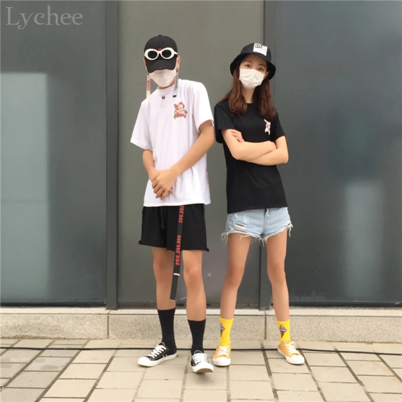 

Lychee Harajuku Japanese Summer Women T Shirt Crane Print Ukiyoe Casual Loose Short Sleeve T Shirt Tee Top Female