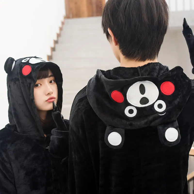 Кигуруми мультфильм аниме черный Kumamon Onesie пижамы Хэллоуин Косплей костюмы