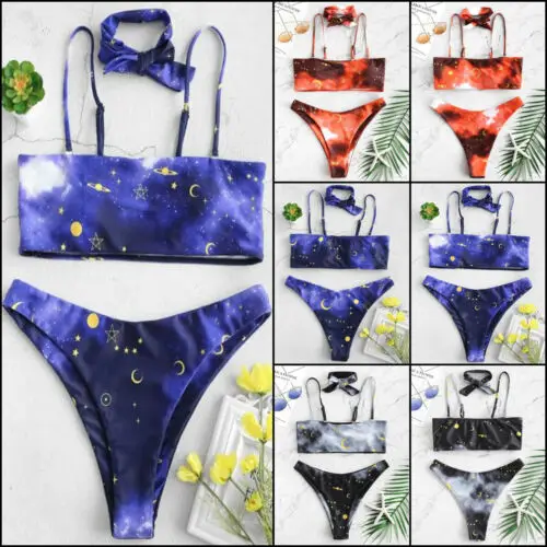 2019 New Hot Sexy Bra Girls Female Lady Women Bikini Set Print Push-up Padded Swimsuit Swimwear Triangle Bathing Suit | Спорт и