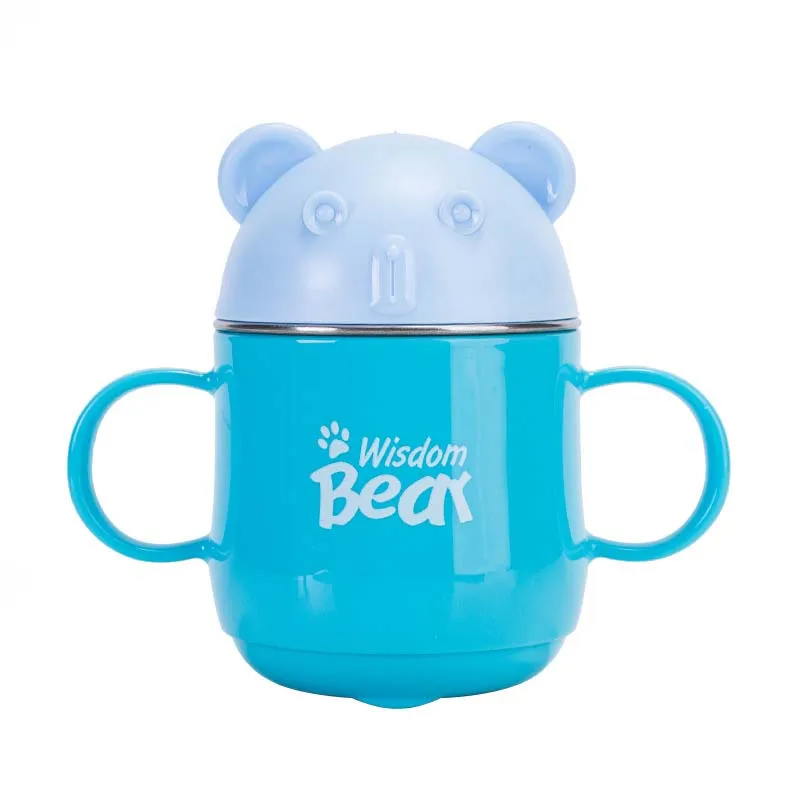 Blue Bear Stain Cup 240 мл детская чашка из нержавеющей стали, детская чашка с двойной ручкой, детские чашки для кормления, питьевая бутылка для воды, молока для малышей - Цвет: Blue Bear Stain Cup