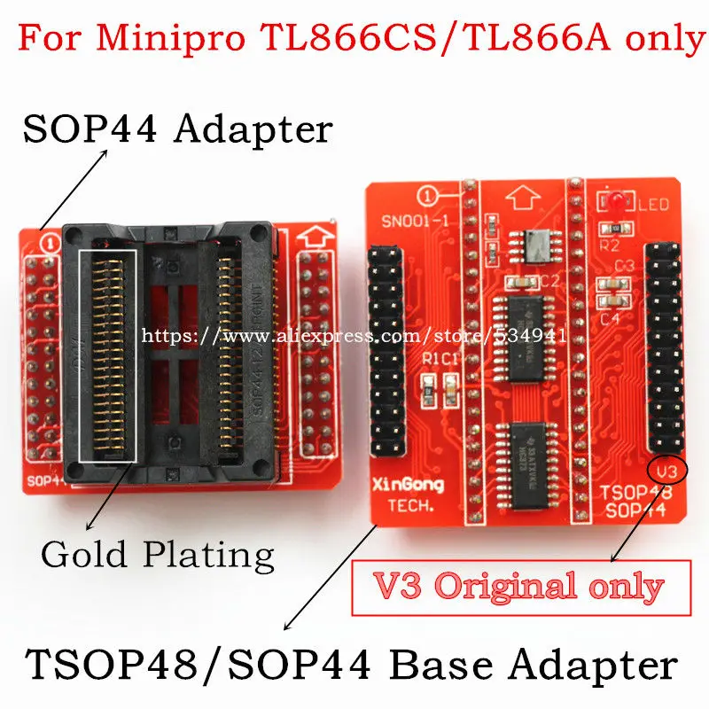 100% оригинальный V3 TSOP48 IC адаптер + SOP44 для MiniPro TL866CS TL866A TL866II PLUS универсальный