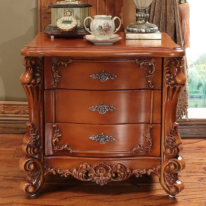 American Style Solid Wood Carved Bedside Cabinet Bedroom With Drawer Storage European | Мебель