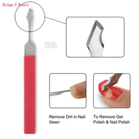 professional polygon dual use stainless steel cuticle pusher remover cutter trimmer with anti skid rubber grip handle