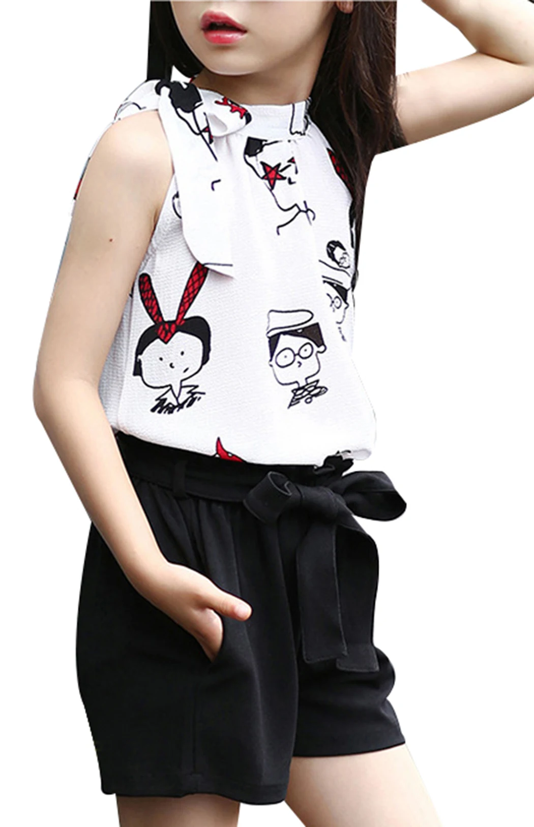 Высокое качество детская мода для девочек без рукавов с круглым вырезом Футболка