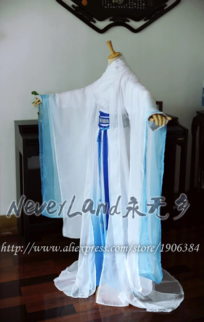 China Ancient Costume TV Film Role Miss Dragon Han Fu White Blue Chiffon Dress Custom-Made | Тематическая одежда и