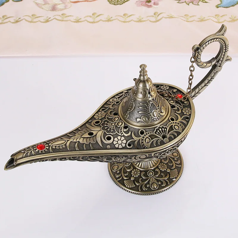 Antique(20x12x7cm) YUNGE металлическая резная Волшебная Лампа Алладина винтажные Ретро фигурки оловянный декор из сплава Коллекционная экономия коллекция Искусство ремесло подарок - Цвет: Antique(20x12x7cm)