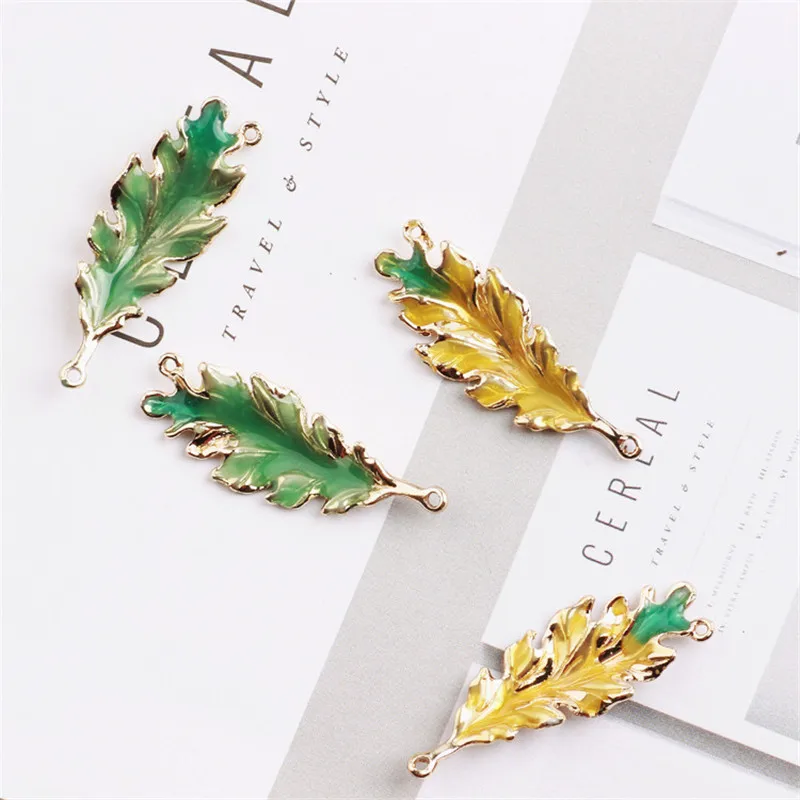 

Wholesale 30PCs 14*36MM 3D Enamel Alloy Pendant Charm Connectors Oil Drop Cute Leaf DIY Jewelry Bracelet Necklace Earring Charm