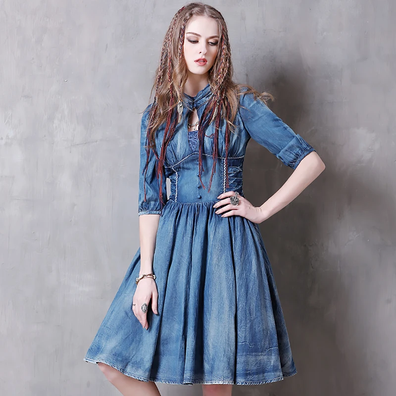 Vestidos женское летнее платье 2016 винтажные новые джинсовые платья с коротким