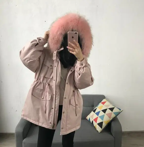 pink jacket Большой воротник из натурального меха с капюшоном зимняя куртка-пуховик на белом утином пуху женское длинное пальто теплые парки Толстая Женская верхняя одежда розовый хаки - Цвет: pink jacket