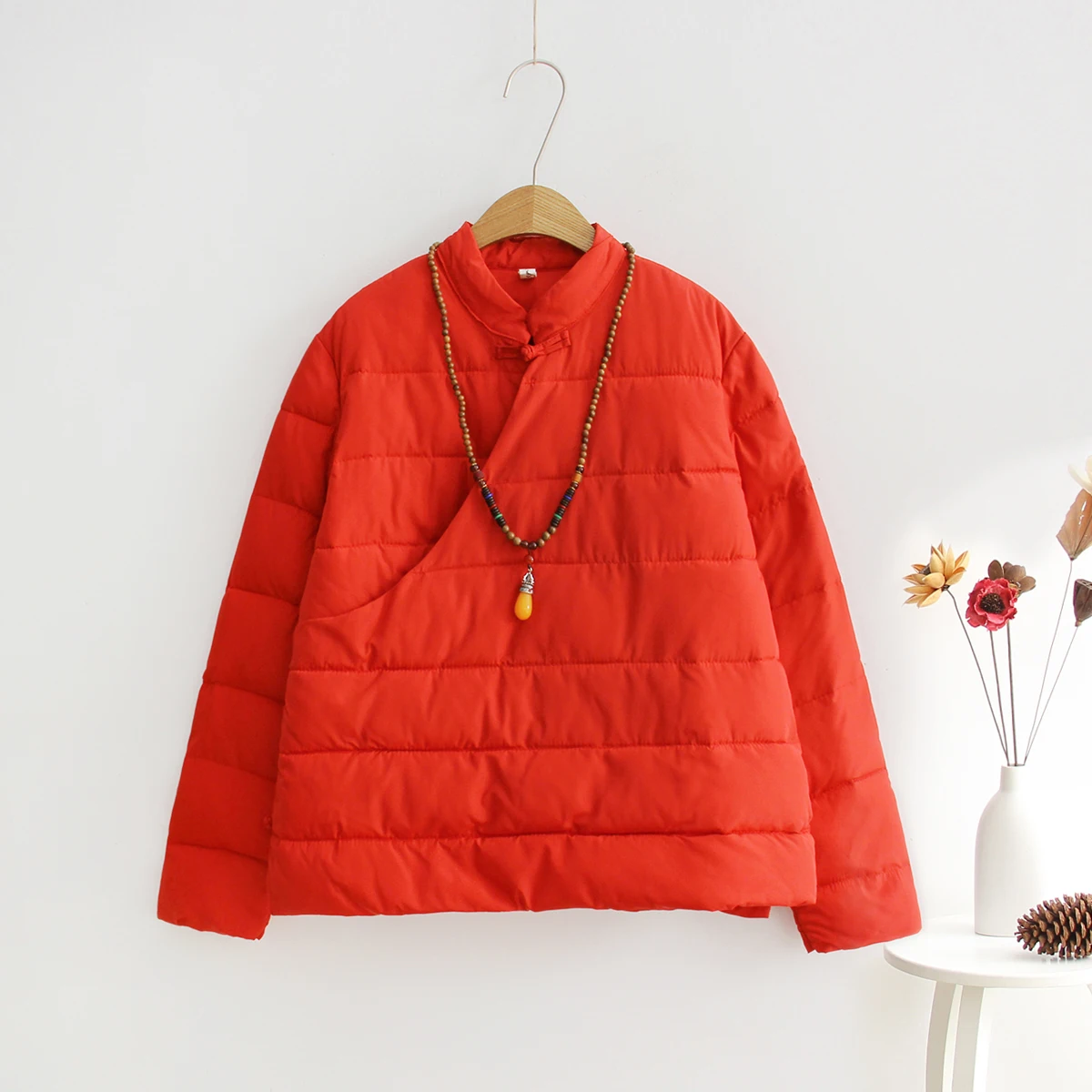 Китайская народная стиль ретро стихарь воротник куртки пальто короткие толстые