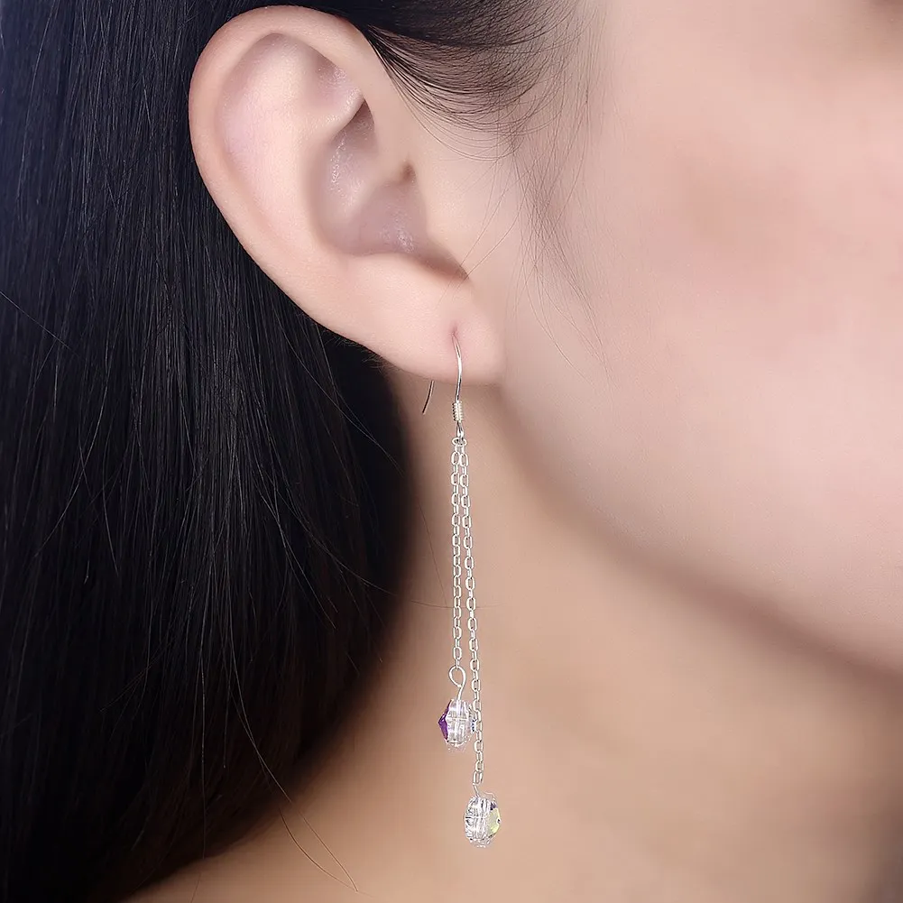 LEKANI кристаллами от Swarovski двойной цветок Кристалл Длинные серьги 100% стерлингового