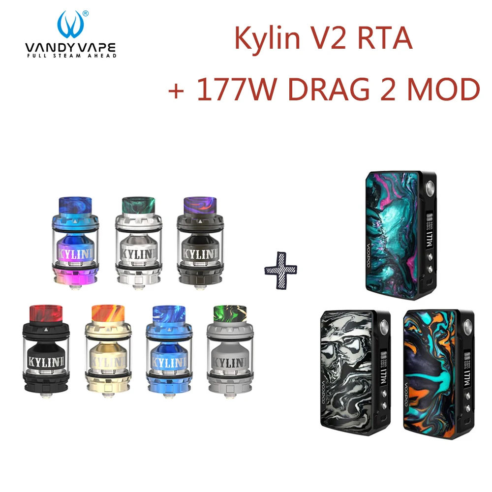 Оригинальный vandy VAPE Kylin V2 RTA Tank с 177 Вт DRAG 2 Box Mod VS Vaper Vs Drag 157 мини Vandyvape набор