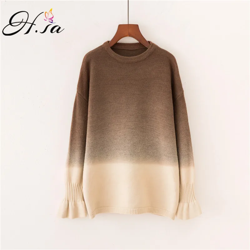 HSA 2018 Winter New Fashion Gradient Sweater Flare Sleeve Harajuku Pull Jumpers Blue Yellow Femme Korean pullover | Женская одежда