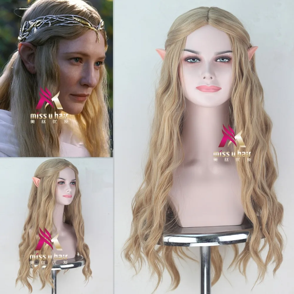 Женский парик из волнистых волос Hobbit Galadriel длинный светлый с заостренными ушками