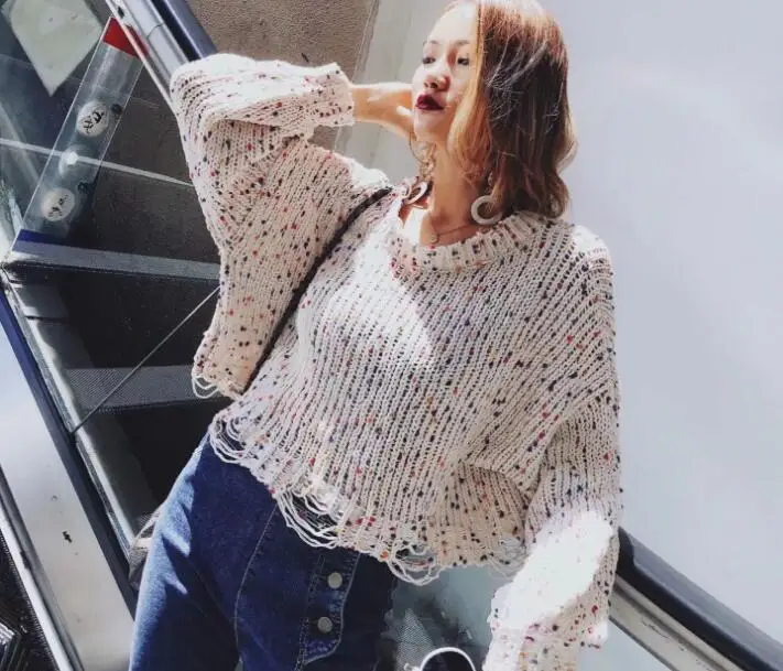 2019 New Hollow Out Hole Color ball Chenille Sweater Loose Bat Sleeve Women Sweaters Boho Hippie O-Neck Pullovers Knitted Jumper | Женская