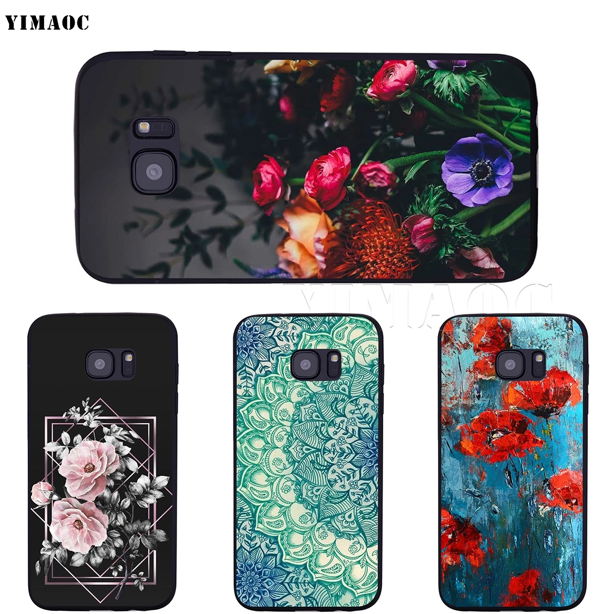 Мягкий силиконовый чехол YIMAOC черного и белого цветов розы для Samsung Galaxy S6 S7 Edge S8 S9