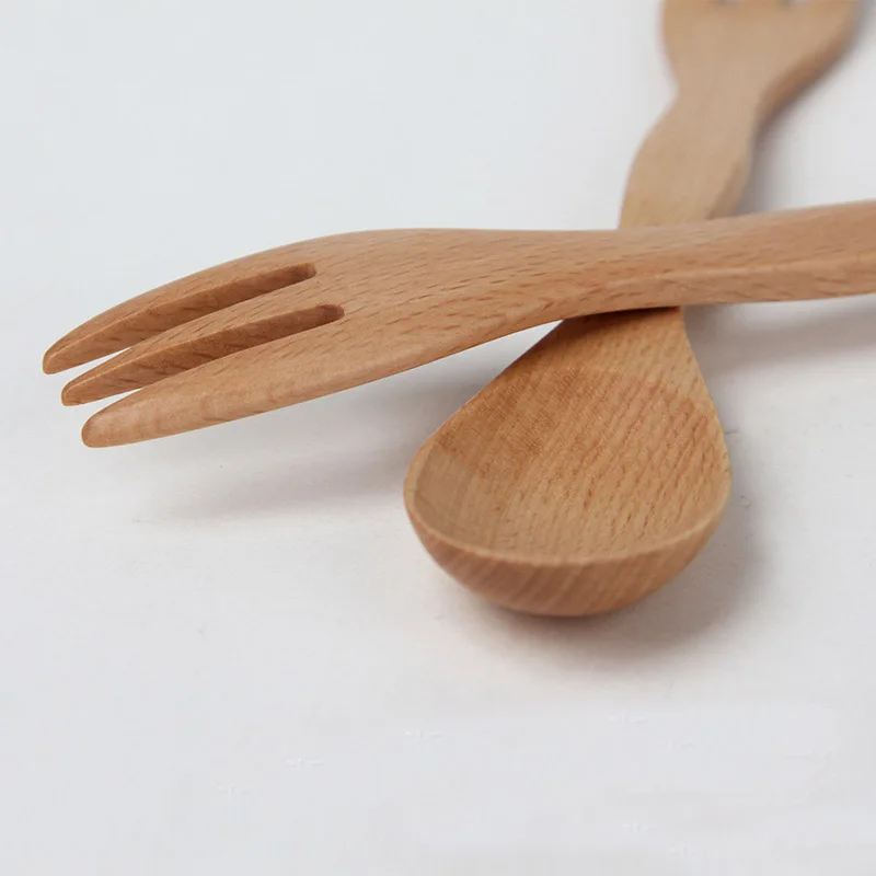 Натуральный Spork деревянная ложка из бука вилка двойного назначения креативный