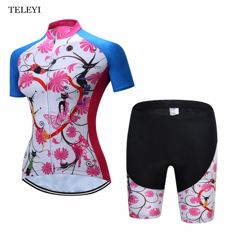 

TELEYI Women Bike Jersey Ropa Ciclismo Cycling Short Sleeve Clothing Bicycle Sportwear Jersey T-Shirt Bib Shorts Set XS-4XL