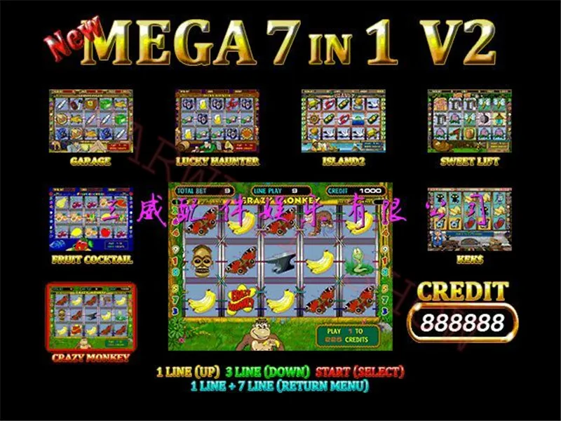 Мега 7 в 1(40-96%) PCB Crazy Monkey фруктовый коктейль гараж Lucky Haunter обитель рок для монет игровой автомат