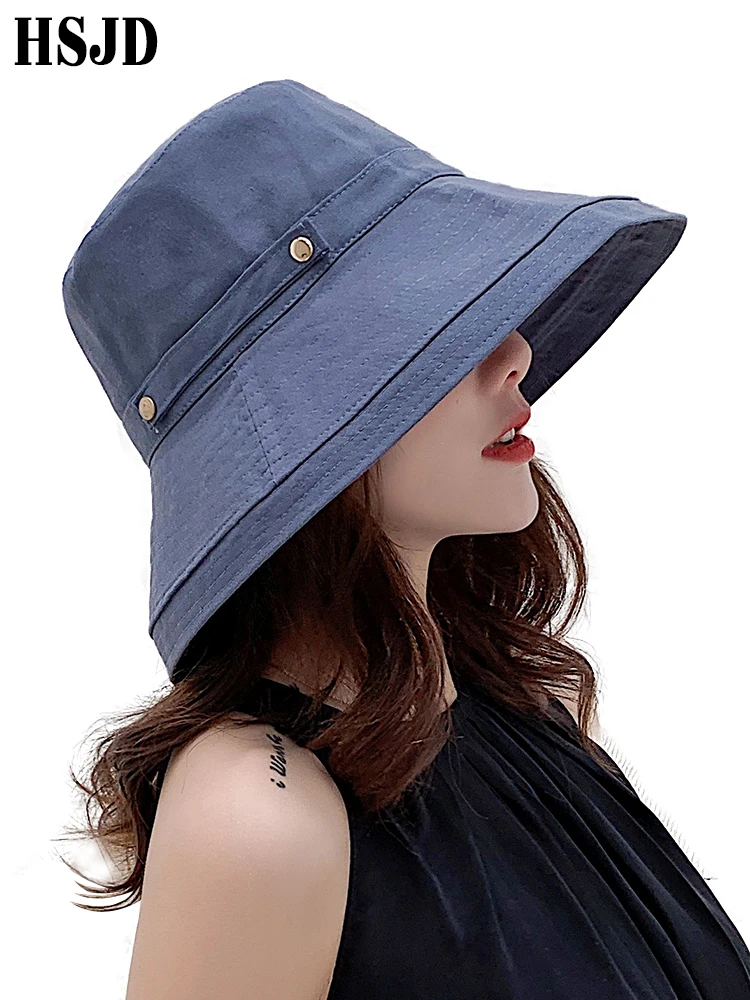 2019 New Women Summer Wide Brim Cotton Linen Sun Bucket Hat Fashion Casual Solid Color Female Anti-UV Beach Hats Plain | Аксессуары для