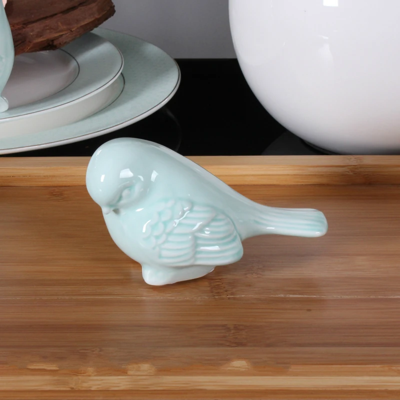 Керамическая скульптура Cyan Bird милая маленькая синяя и белая птичья настольный