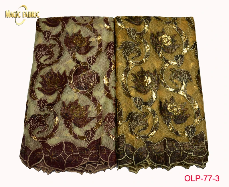 

2017 Latest Embroidered French tulle lace fabrics New arrival With Sequins African Lace fabric Organza For Wedding dress OLP-77