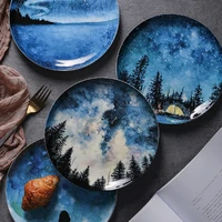 2pcs coloured ceramic dish breakfast plate gift dish tableware decoration handmade ceramic plate cake pastry fruit cake plate