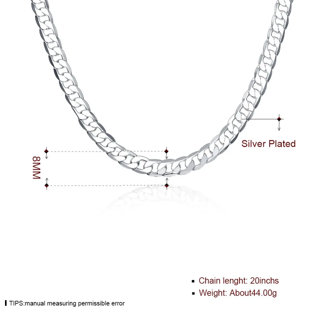 8 MM 20 inch silver colour Chain Men's Chains Necklace 925 Fashion silver-plated necklace Gift Free Shipping | Украшения и