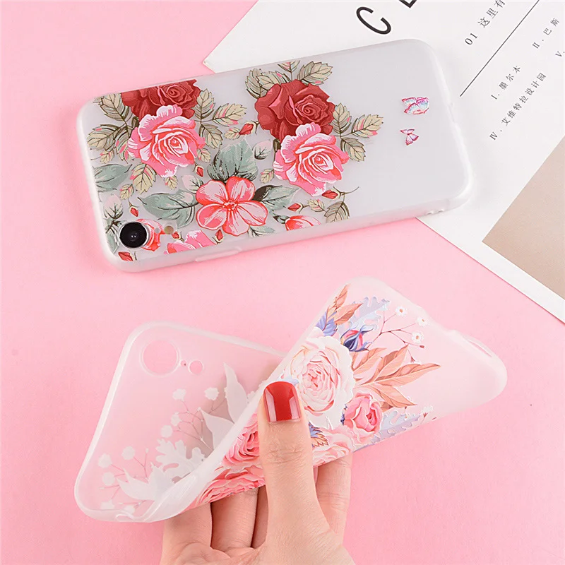 Lovebay Телефон чехол для iPhone 6 6s 7 8 Plus X XR XS Max 5 5S SE Модный 3D Рельефный цветок Роза Птица