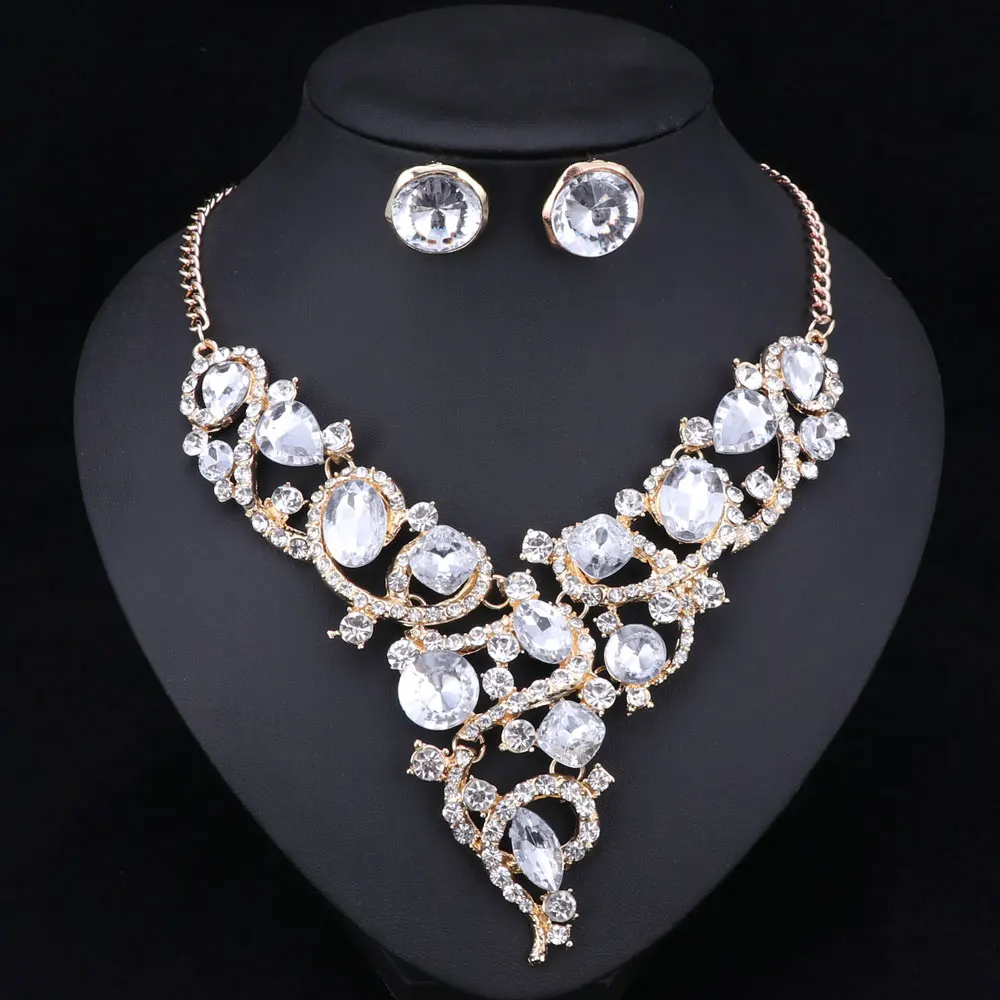 Модные прозрачные стразы ожерелье с кристаллами серьги набор для свадьбы