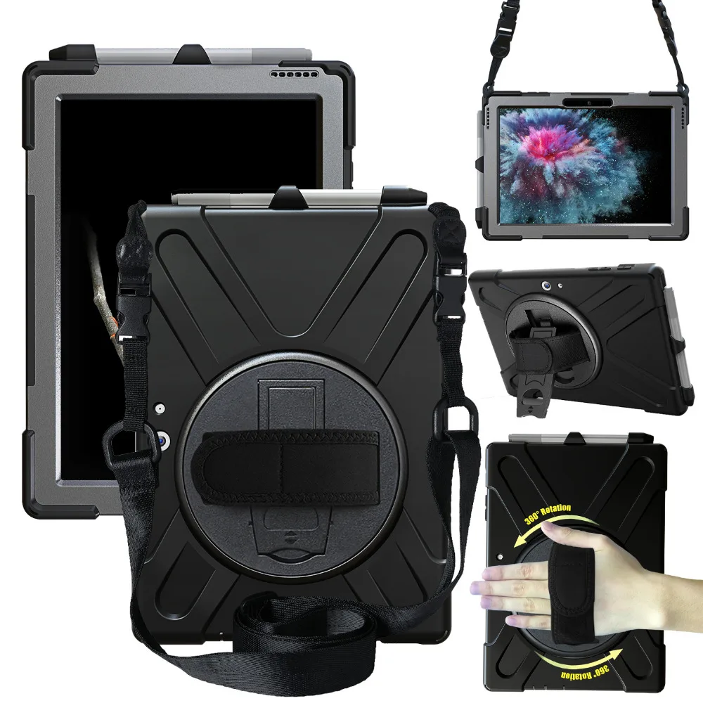 360 Rotating Hand Strap/Kickstand + Shoulder Strap Tablet cover For Microsoft Surface Go Case 10 inch 2018 with Pen Holder+Film |