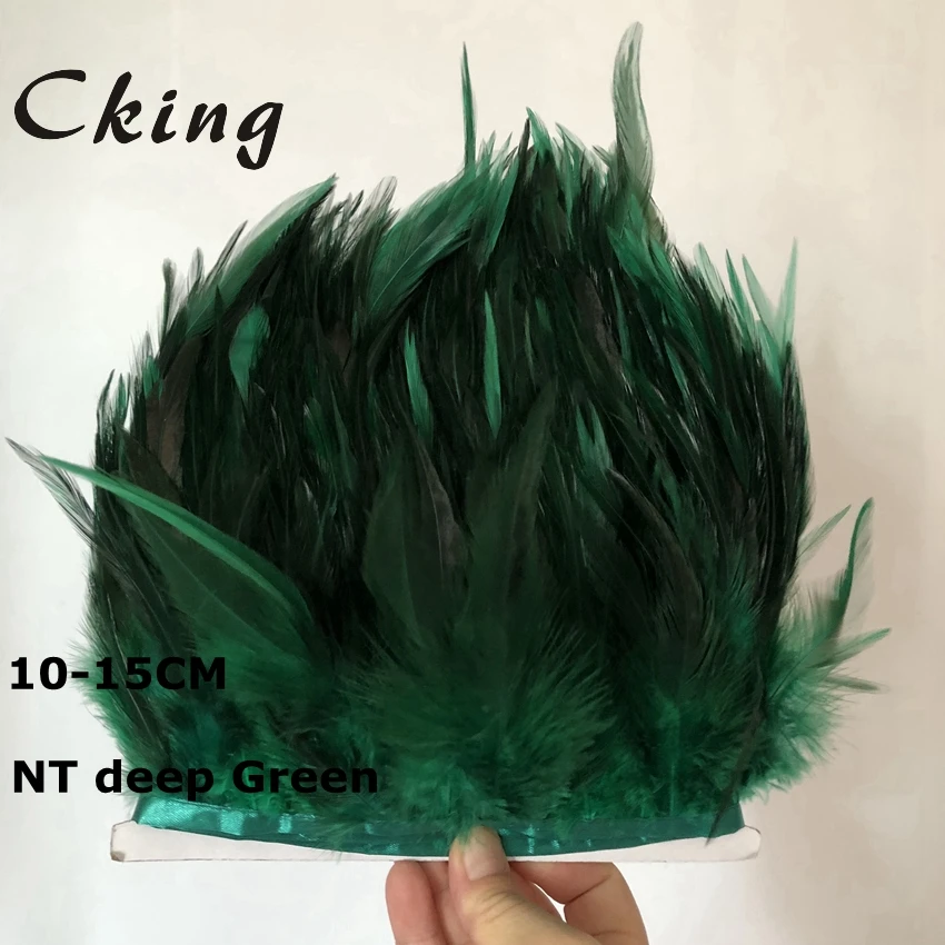 

Price of 5-10 meters natural Deep Green Color dyed rooster hackle feather fringe 4-6inch chicken feather trim wedding decoration