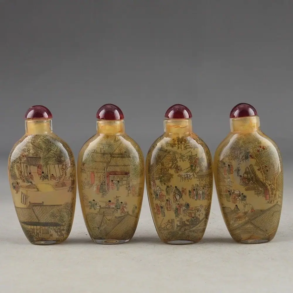 Китайская четырехъярусная бутылка стеклянная картина старая коллекция речная